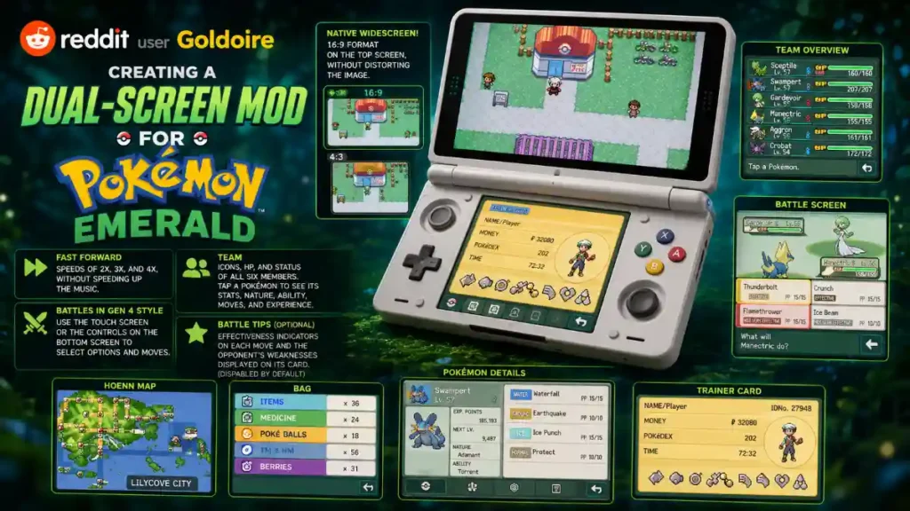Pokémon Emerald Dual-Screen Mod Brings a Nintendo DS-Style Upgrade to Hoenn