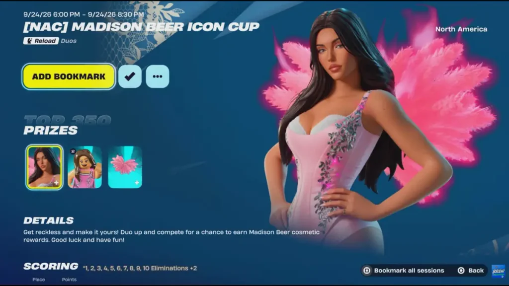  Fortnite Madison Beer Cup leaderboard reward cutoff