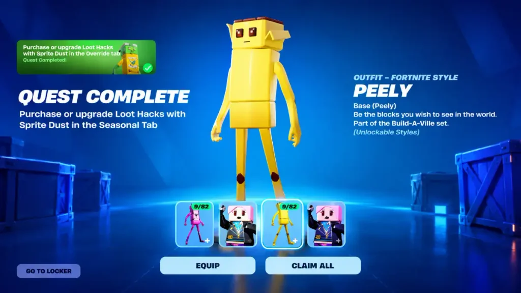 Peely Wrixel quest requiring eight Loot Hack purchases or upgrades