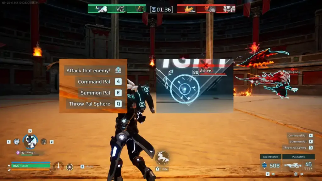 Pals targeting the enemy trainer during a Palworld Arena match