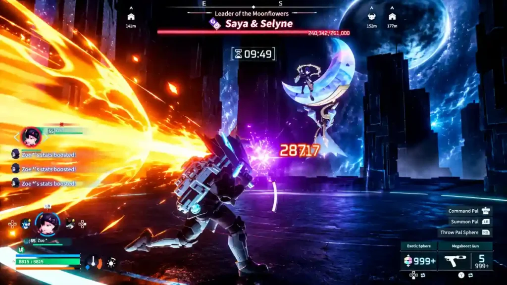 Fully upgraded Zoe fighting a boss in Palworld