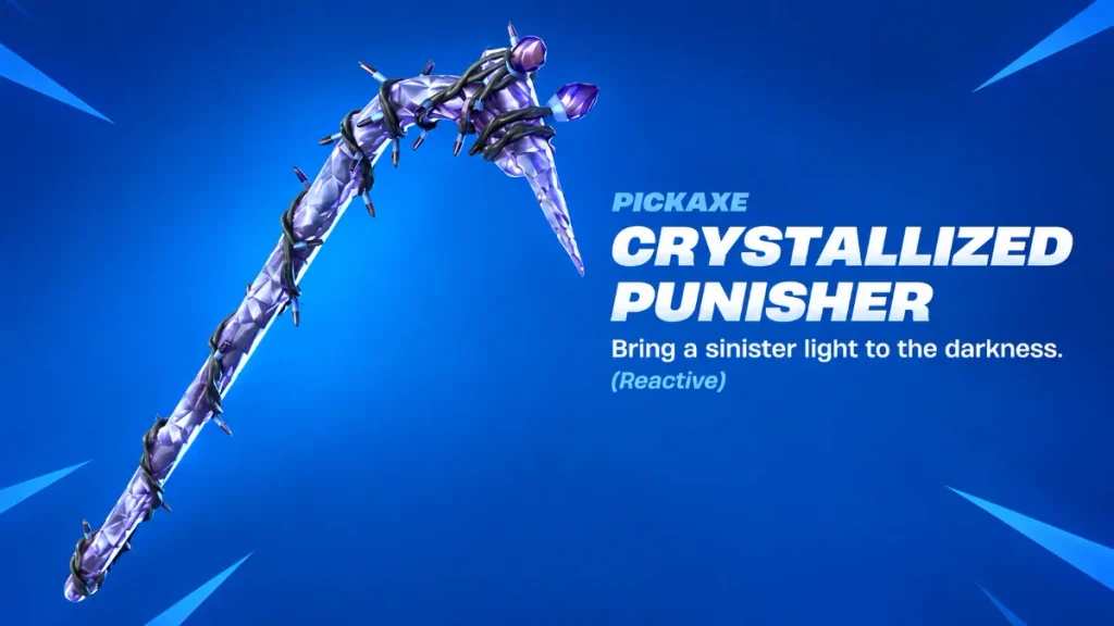 Crystallized Punisher Pickaxe and its reward requirement in Fortnite.