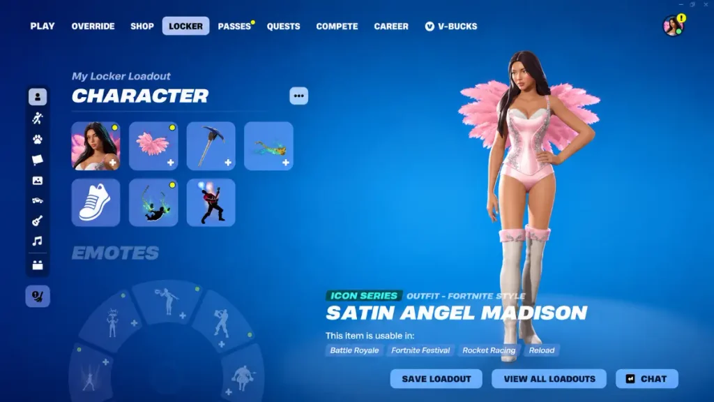 Fortnite Locker showing how players can confirm an owned skin