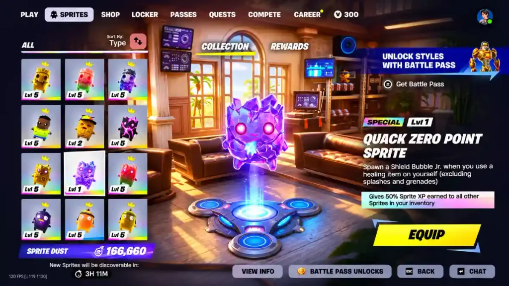 Quack Jonesy’s effect sharing Sprite XP with other carried Sprites.