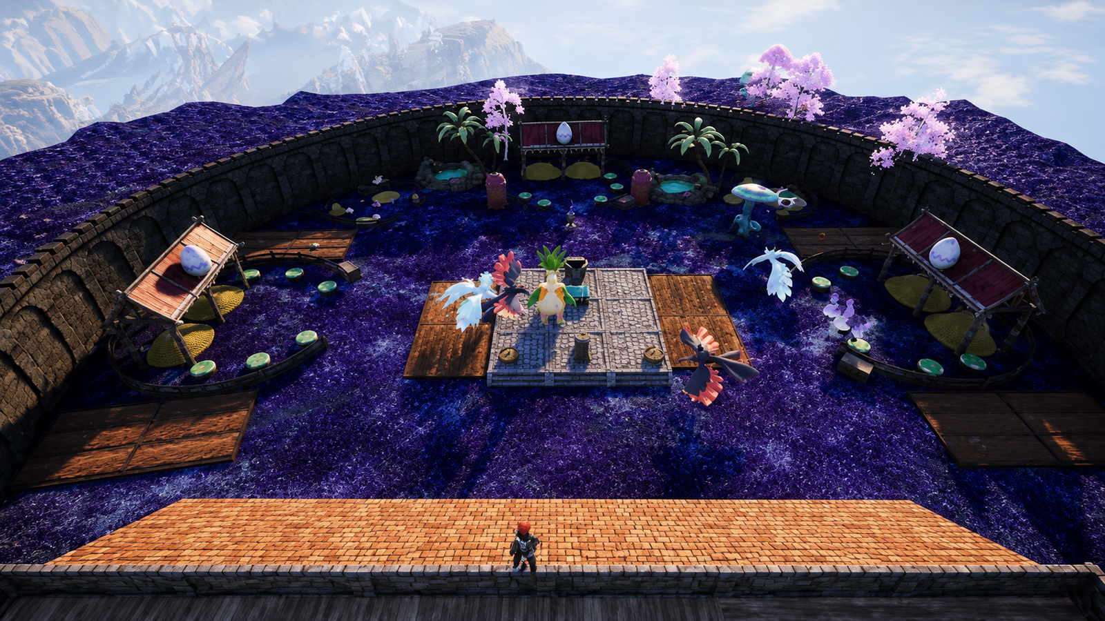 A Palworld Breeding Farm with two Pals producing eggs