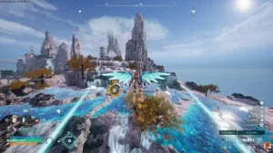 Palworld player flying through Sunreach while farming Legendary Schematics